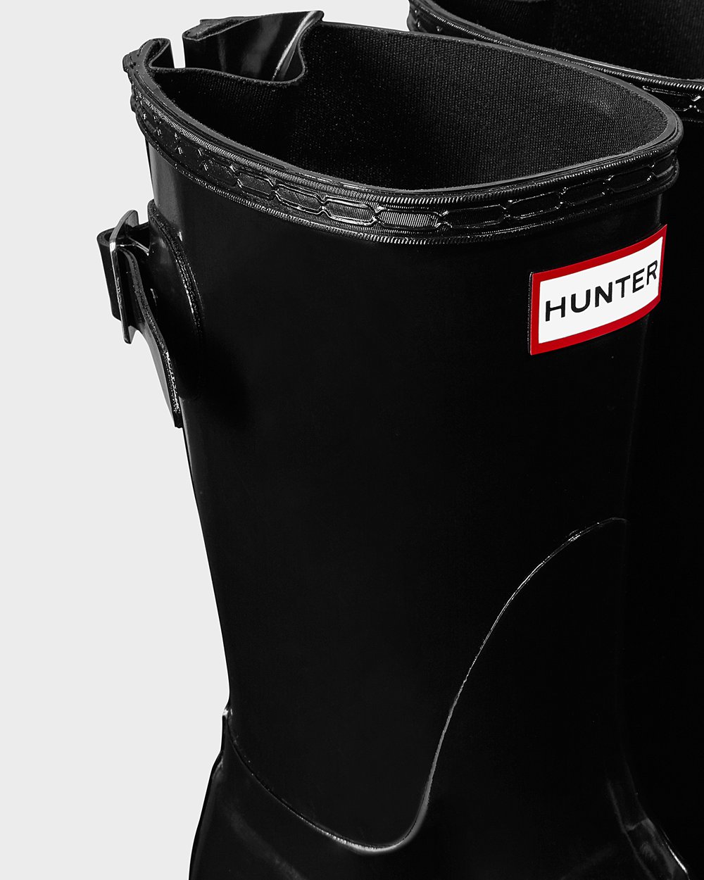 Womens Hunter Original Back Adjustable Gloss - Short Rain Boots Black - 4526-IKWOQ